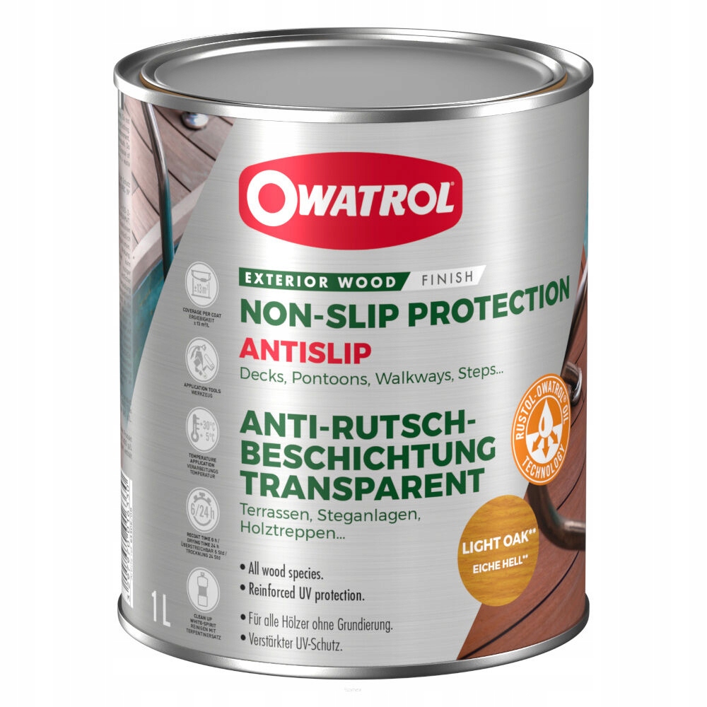 Owatrol Antislip 1L protiskluzová ochrana pro venkovní dřevo, světlý dub