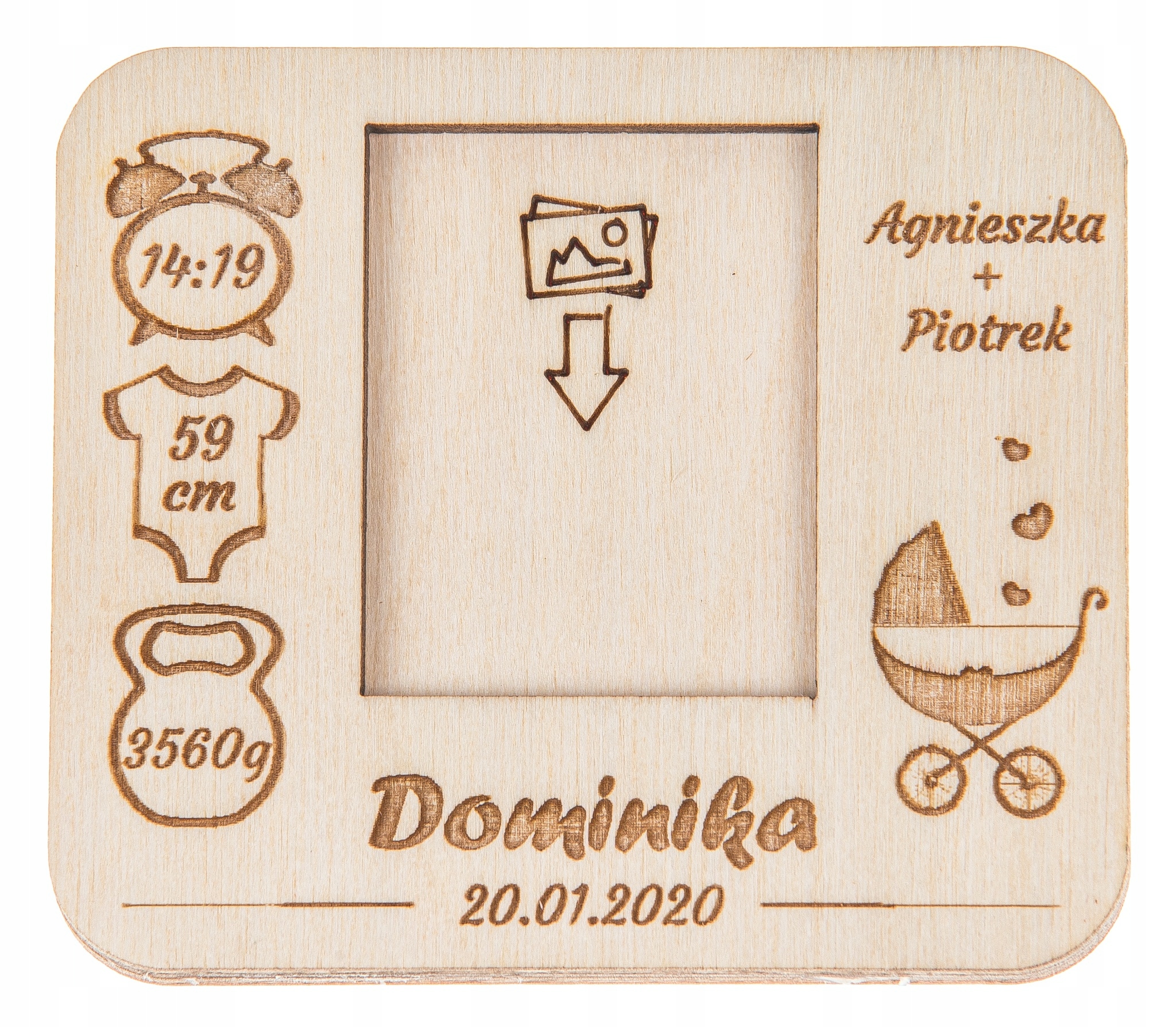 

Metryczka Drewniany Magnes na lodówke ze zdjęciem!