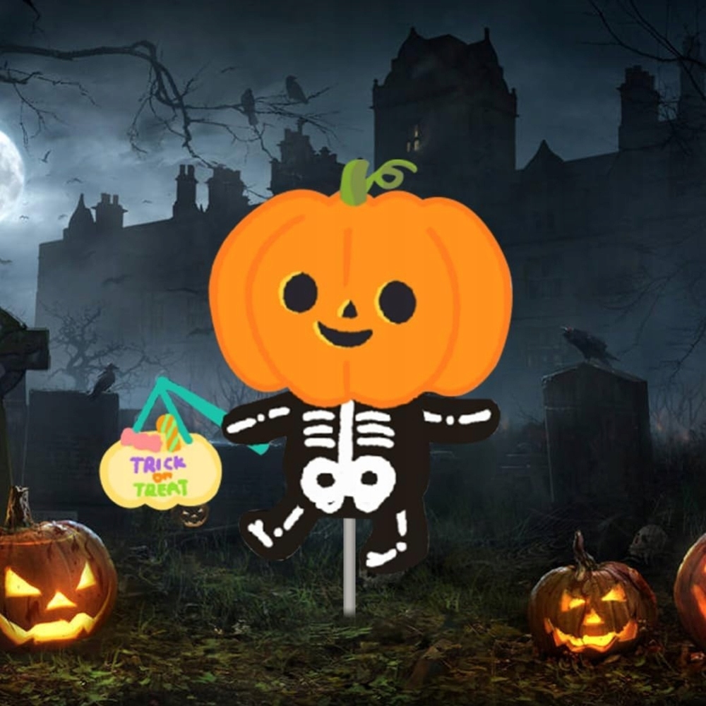 Lomug Halloweenská dekorace – 1 zahradní palík s dýní a kostrou
