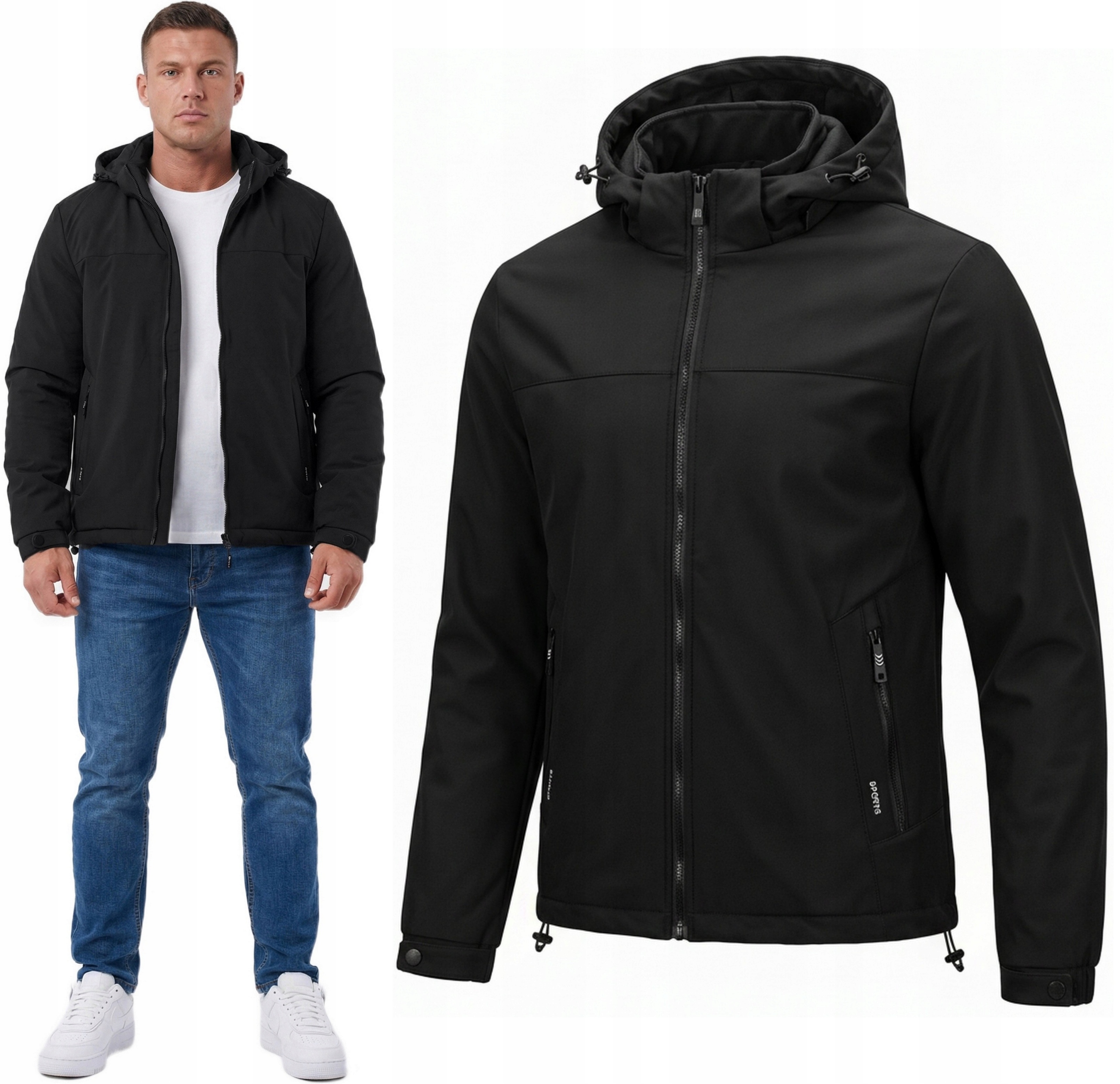 Przejściowa Męska Kurtka Softshell Z Kapturem Czarna