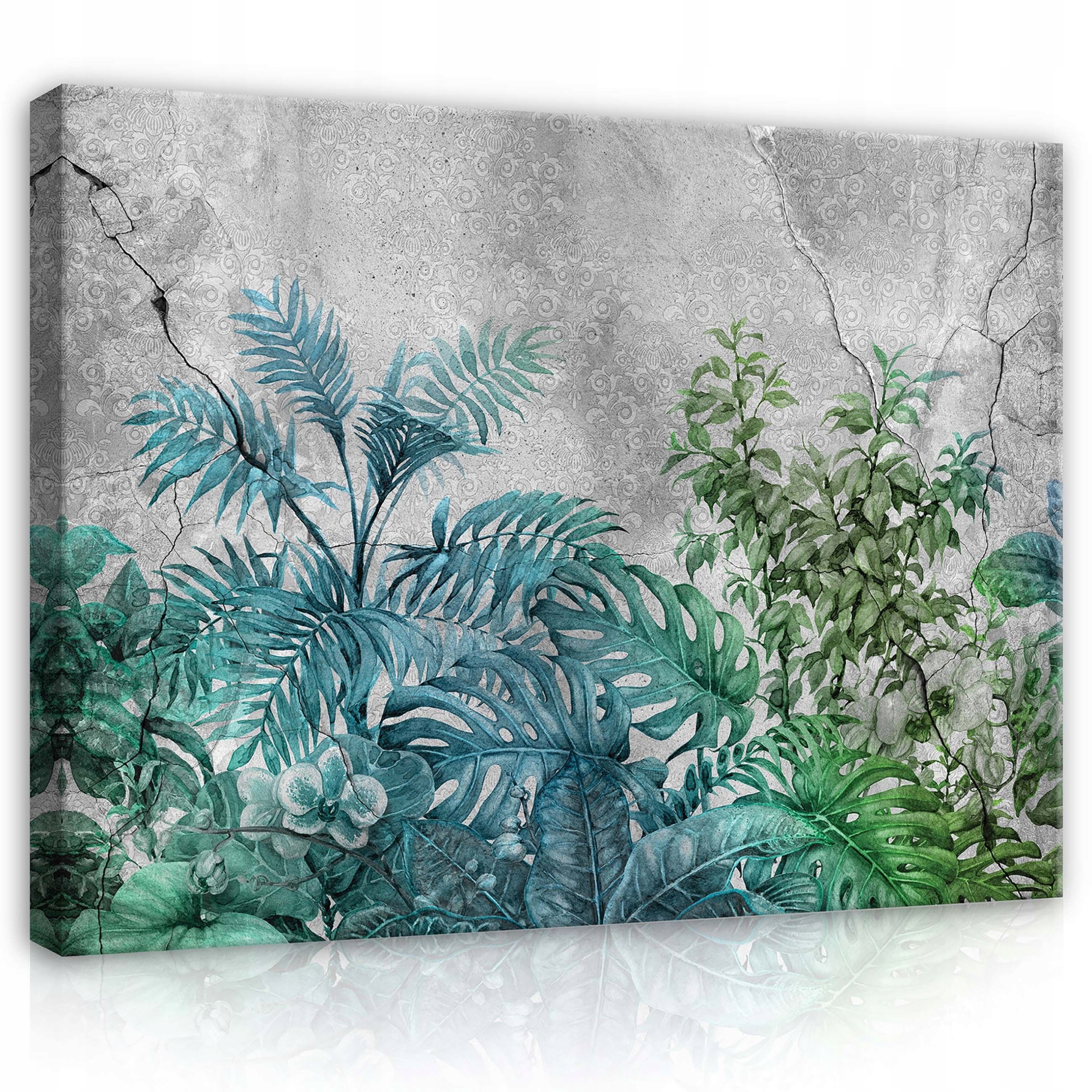 Obraz 100x75 Tropické listy džungle exotika příroda beton zelený šedý