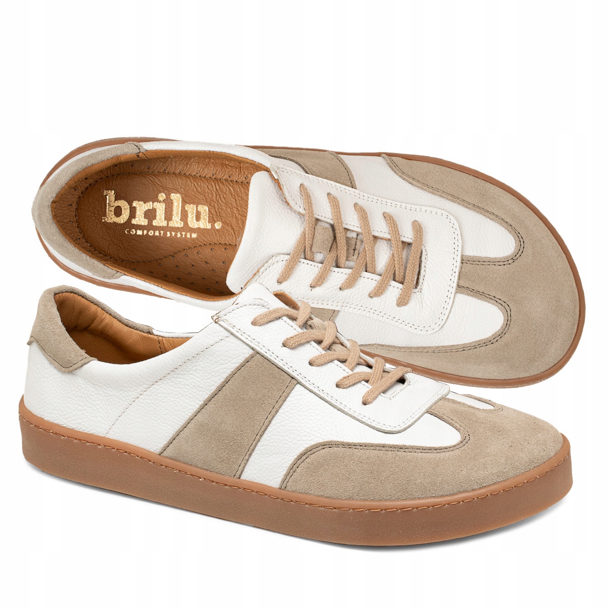 Brilu Polskie Skórzane Minimalistyczne Sneakersy Barefoot Austin Białe 42