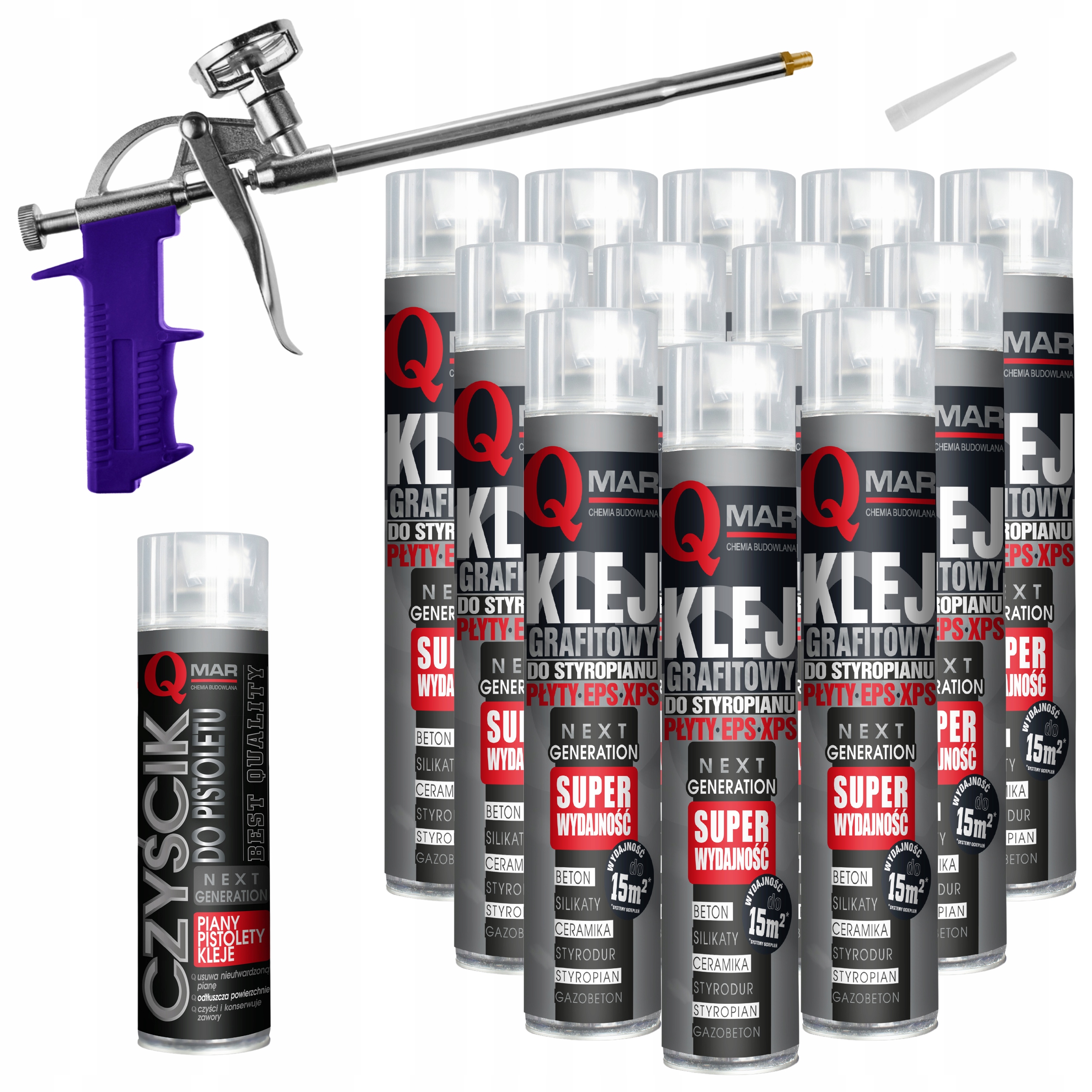 12 Kusů Lepidla Na Grafitový Polystyren Xps Eps Čistič A Pistole Qmar