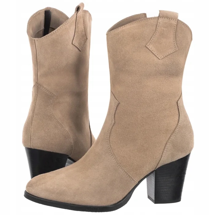 Boty Kotníkové Boty Semišové na Podpatku Dámské Nessi Béžové 23019