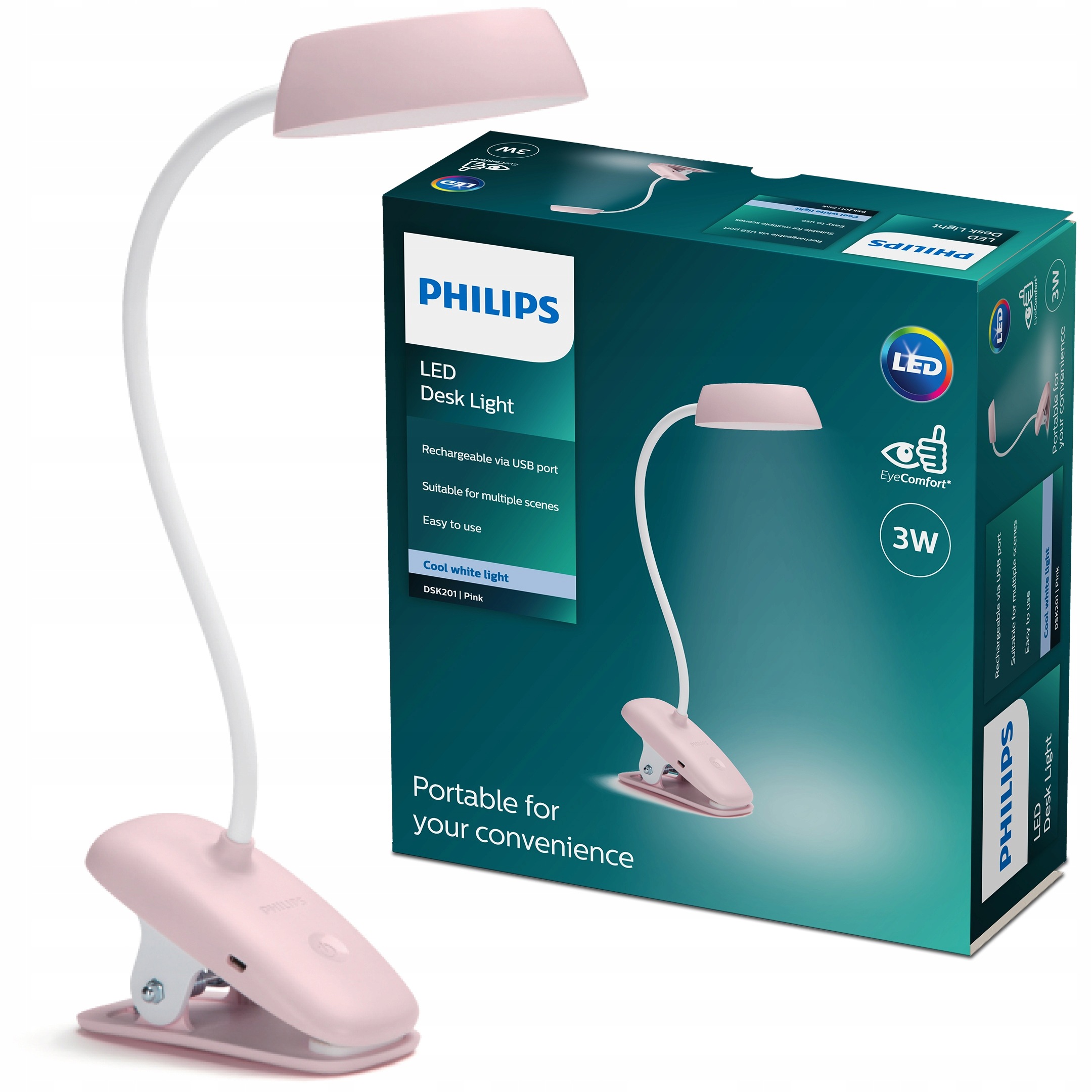 Led lampička na čtení Noční Stolní Bezdrátová Usb s Klipem Philips