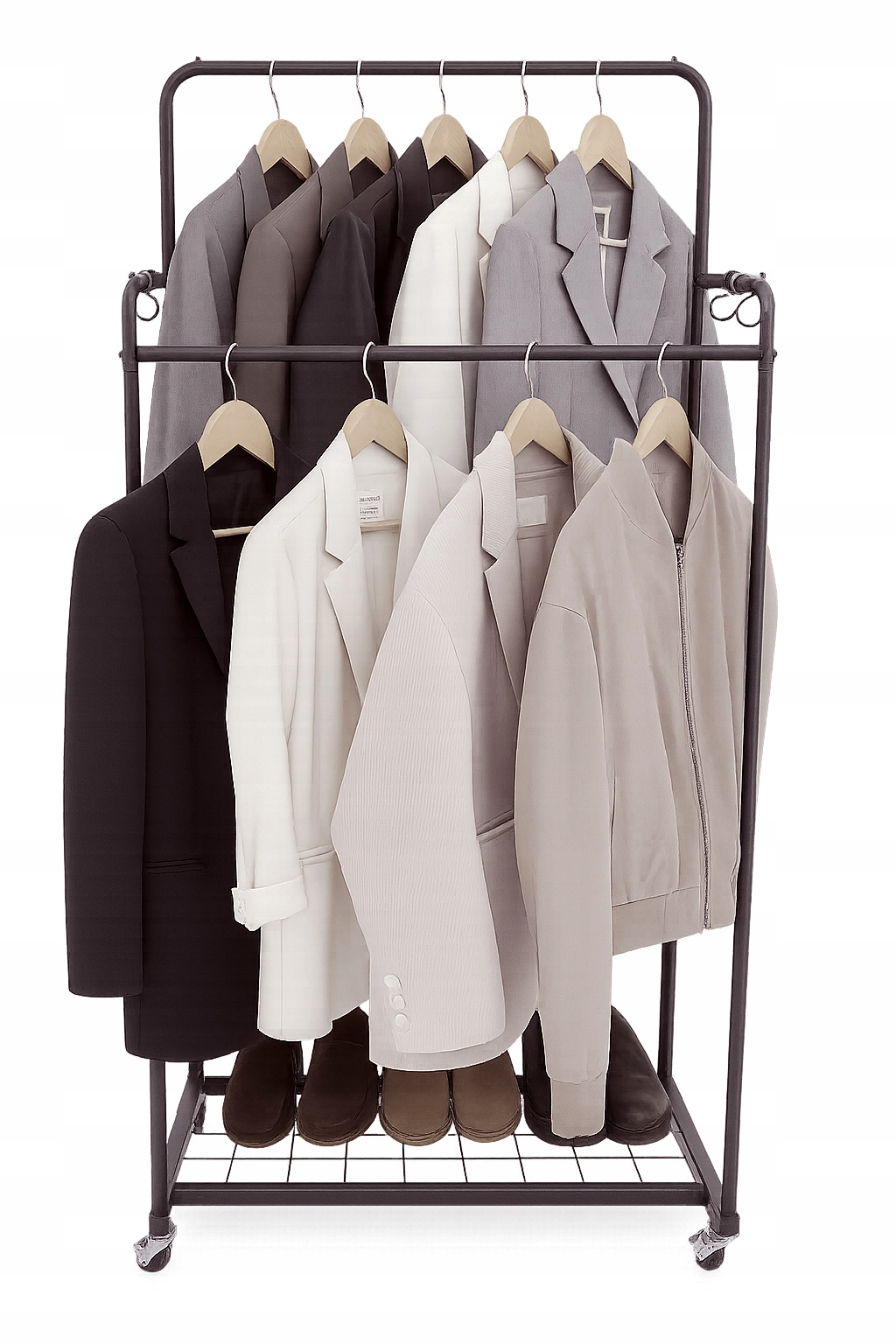 Věšák Na Oblečení S Policí Na Kolečkách, Stabilní, Stojící, Černý Stojan