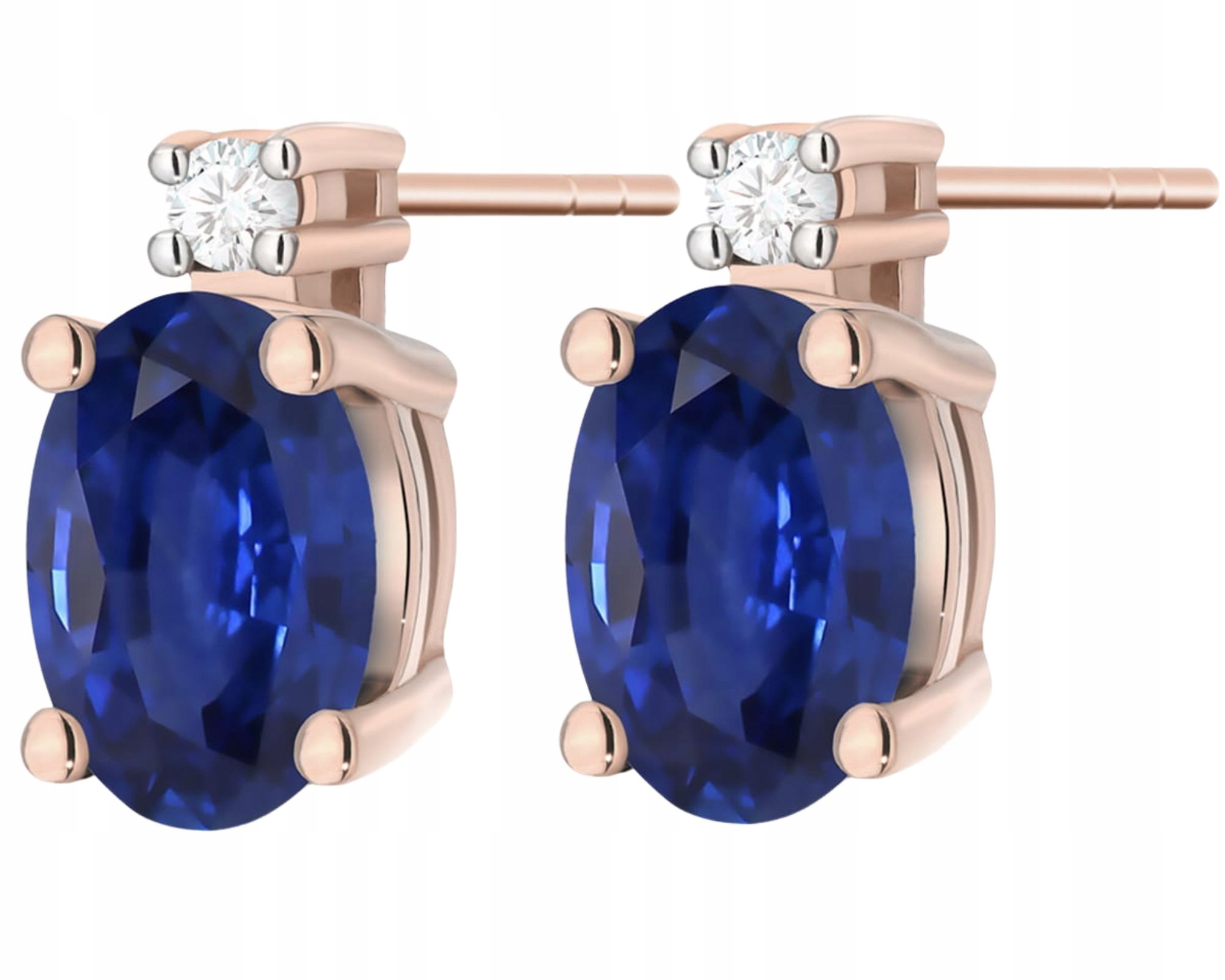 Náušnice z růžového zlata se safírem a brilianty