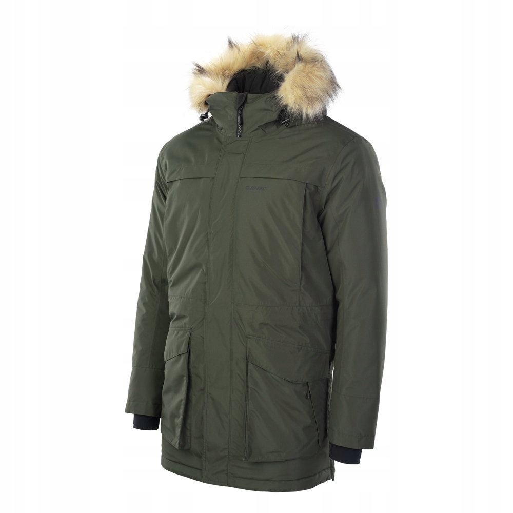 Zimní Bunda Parka Hi-Tec Lasse Elegance dlouhá s kapucí a kožešinou XL