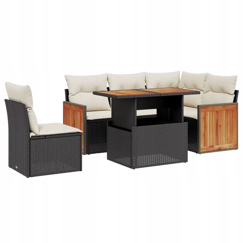 Ratanová sedací souprava, černá, rozměry: 55-100 x 55-62 x 44-73 cm
