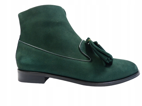 Smaragdové zateplené ploché nubukové kotníkové boty kožené Sala 37