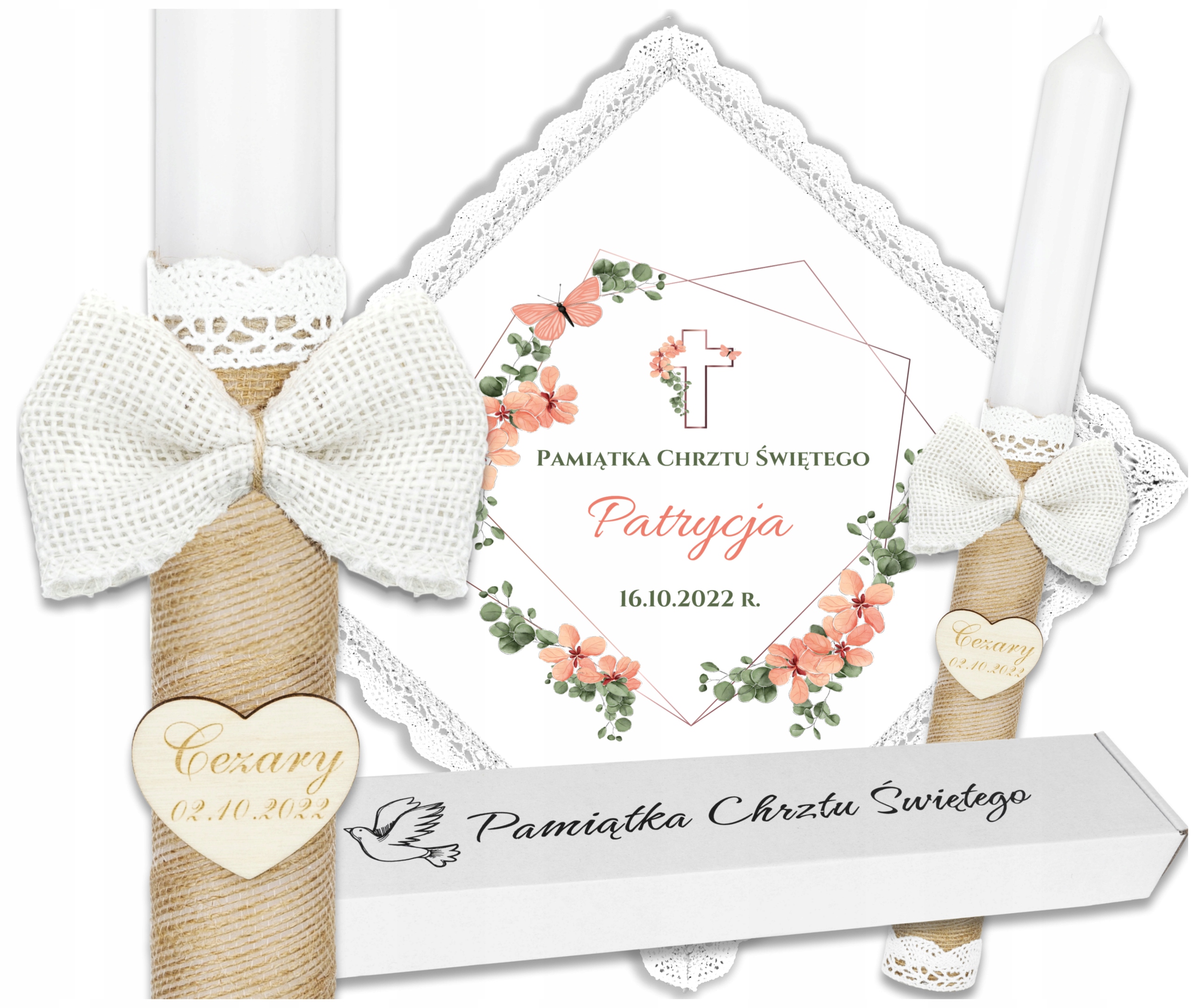 

Szatka i świeca do chrztu Chrzest koronka Lapis Fl