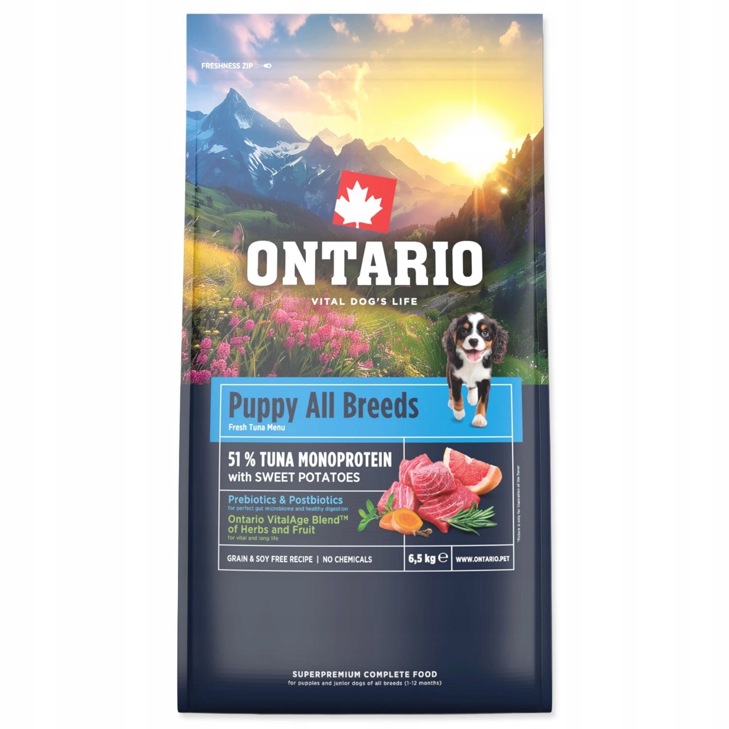 Ontario Puppy & Junior All Breeds Monoprotein Tuna & Sweet Potatoes 6,5kg