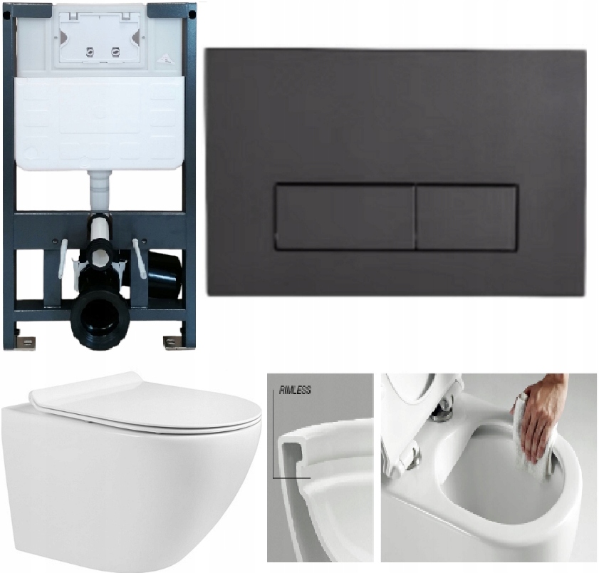 Stelaż do wc niski 82cm przycisk Frida gun metal miska M203 deska mata