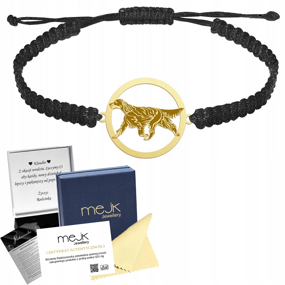 Zlatý náramek se psem Skotský setr 925 Makramé Dárek Gravírování Bonus