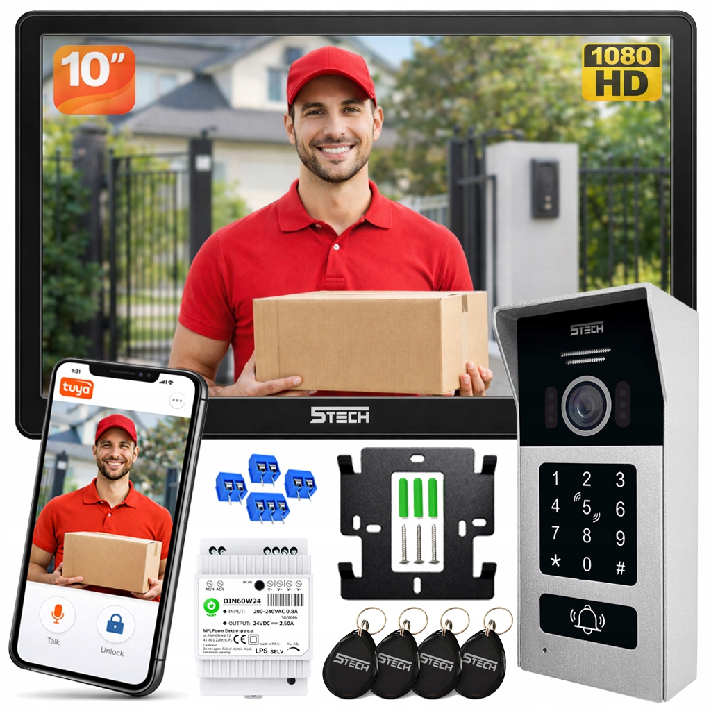Wideodomofon 5TECH Cyfrowy 2-żyłowy Virgo Monitor 10 Stacja 82225 Szyfrator