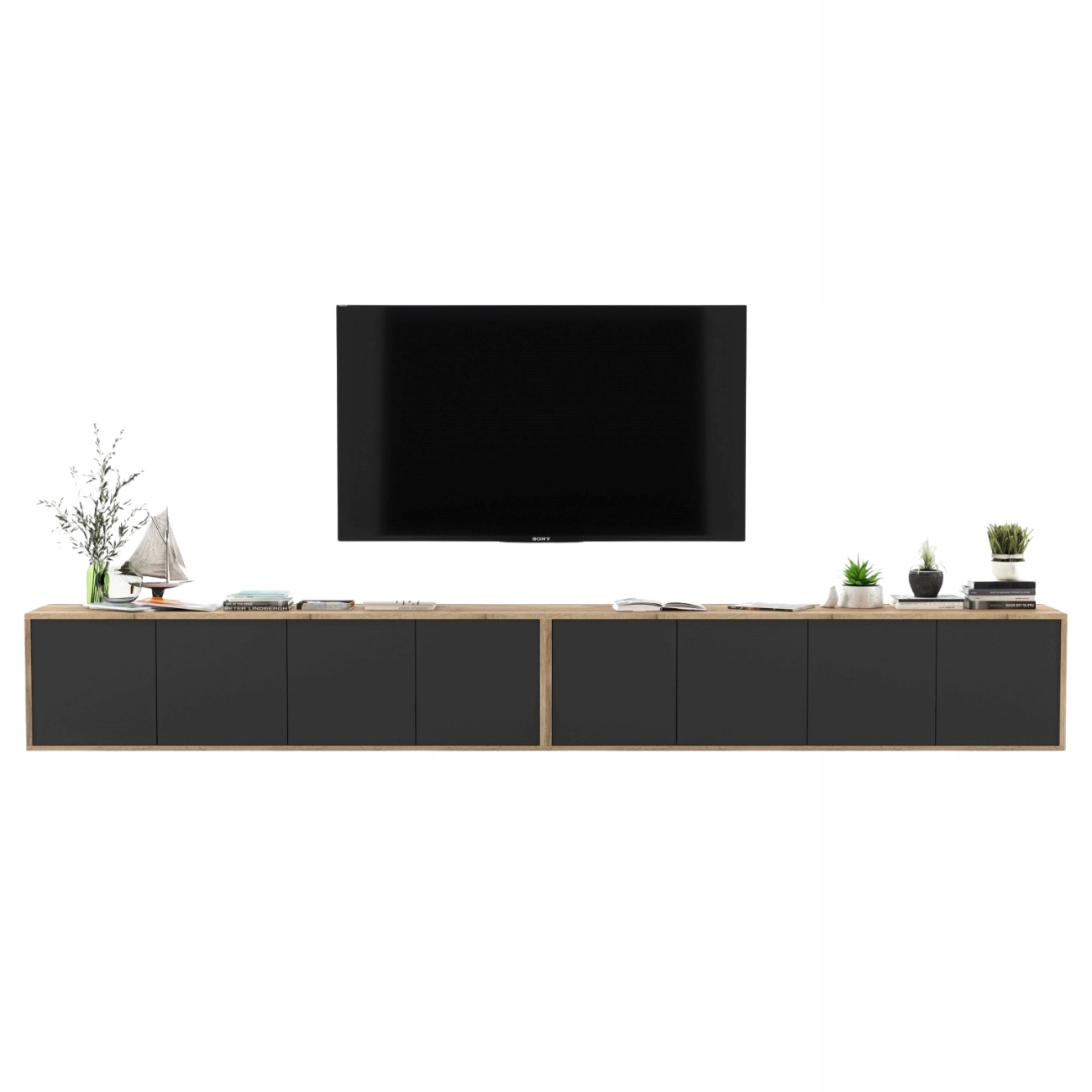 Wisząca Szafka Rtv Loft Komoda 300 cm Czarny Mat