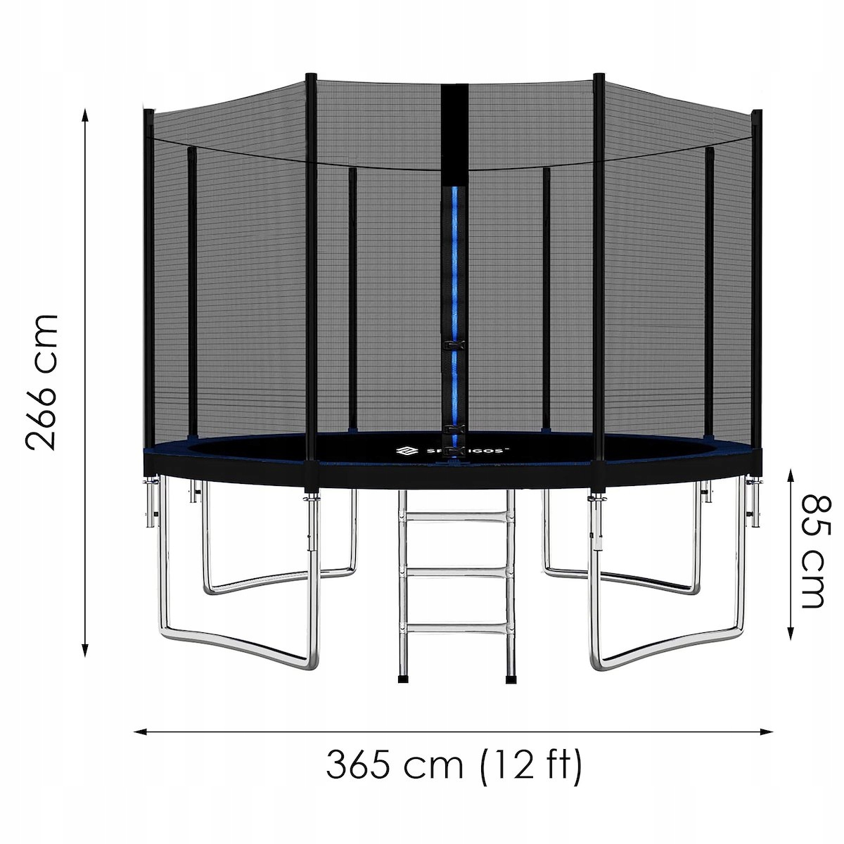 TRAMPOLINA SIATKA ZEWNĘTRZNA DLA DZIECI OGRODU OGRODOWA 12FT 374 cm PREMIUM Liczba sprężyn/lin 72
