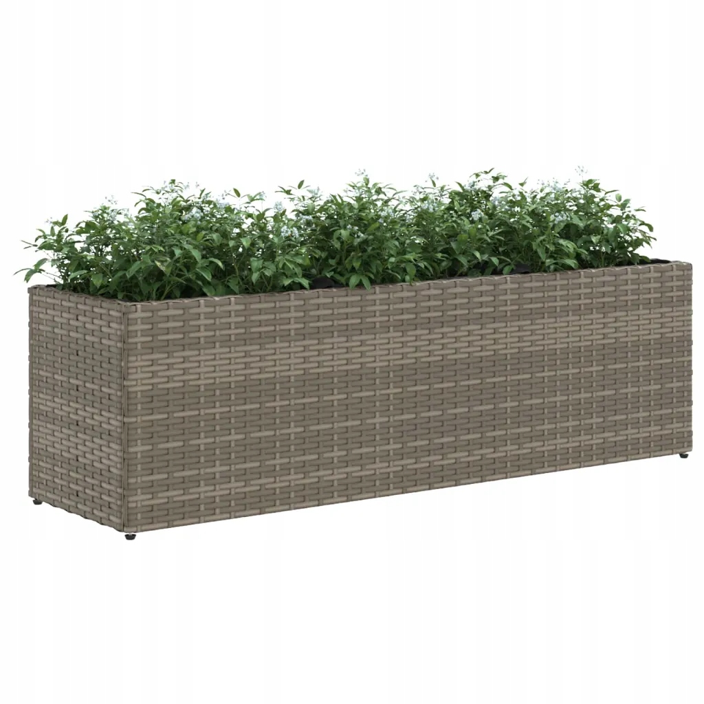 Záhradný kvetináč s 3 vložkami, sivý, 105x30x32 cm, polyratan