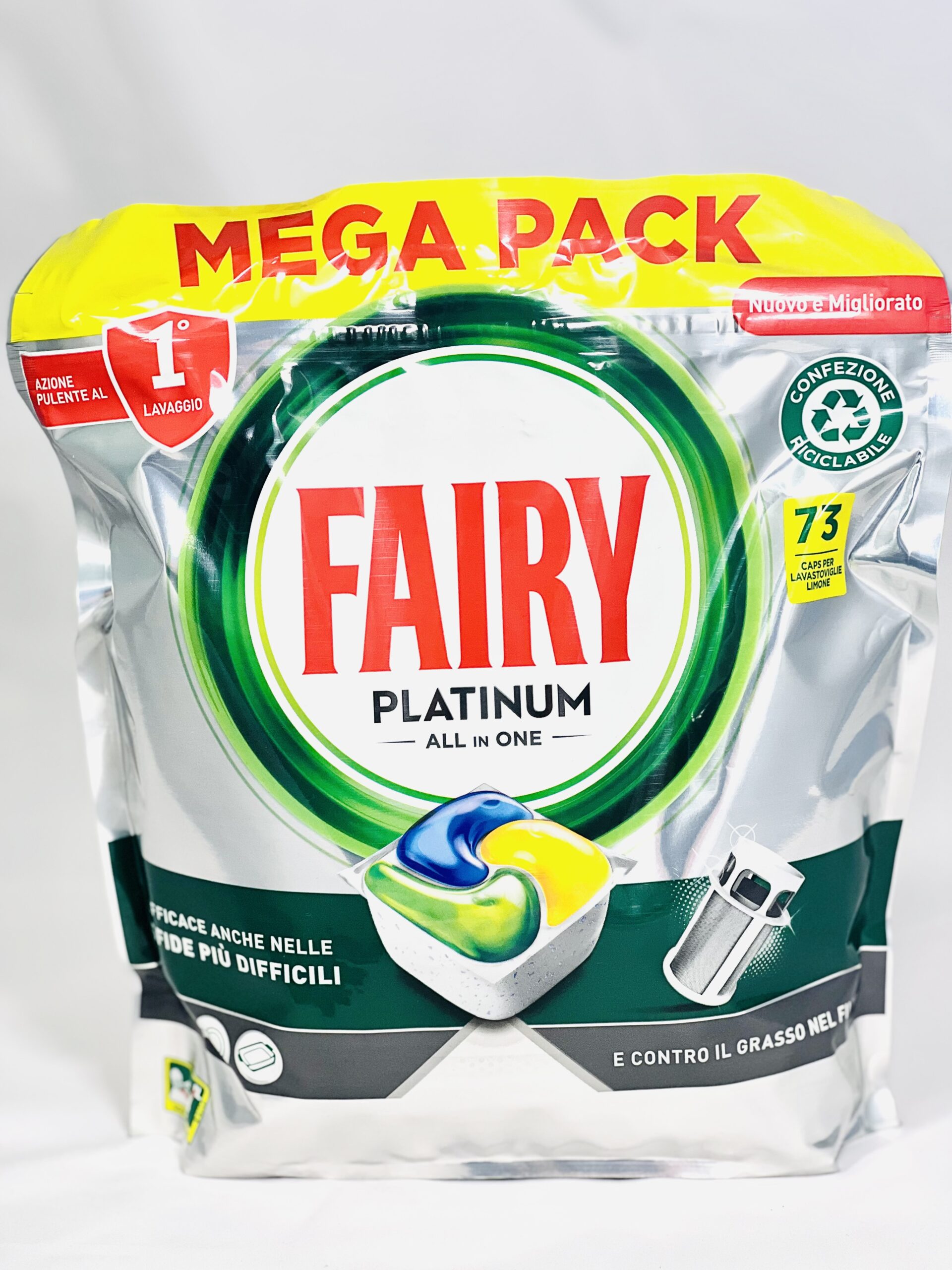 Levně Kapsle do Myčky Fairy Platinum All In One Lemon 73 ks