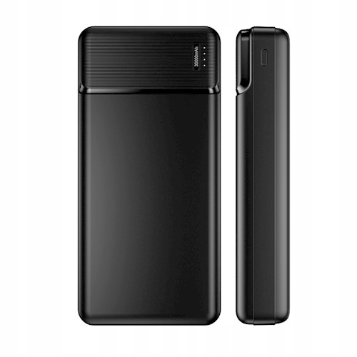 Power Bank Ładowarka 30000 mAh 2x USB-A + Kabel do ładowania + Ledowe Diody Kolor czarny