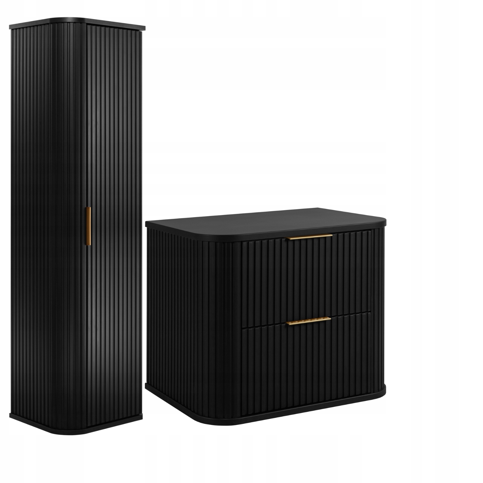 Závěsná koupelnová skříňka Sada 60,4 sloupků Černá Rýhovaná čela Mdf