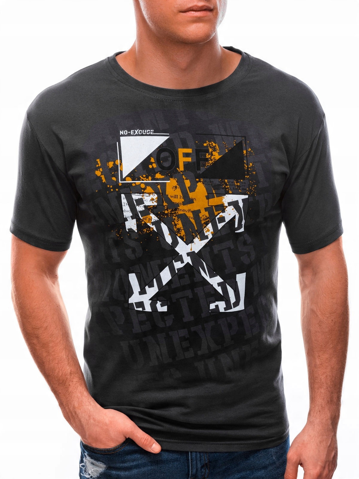 

T-shirt męski z nadrukiem 1602S grafitowy XL