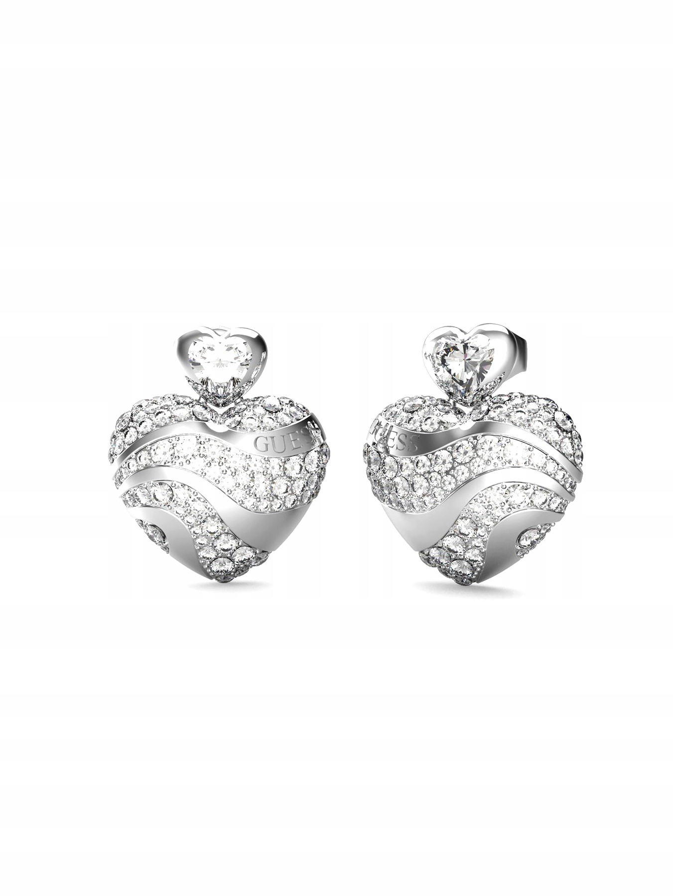 Guess In My Heart stříbrné náušnice srdce s krystaly JUBE04499JW