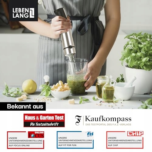 LEBENLANG Blender Ręczny 1200W Stalowy Z Kubkiem 800ml i Osłoną — miniatura 6