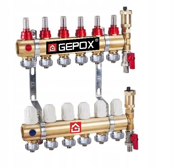Rozdělovač pro podlahovku 6 mosazných okruhů pro podlahové vytápění