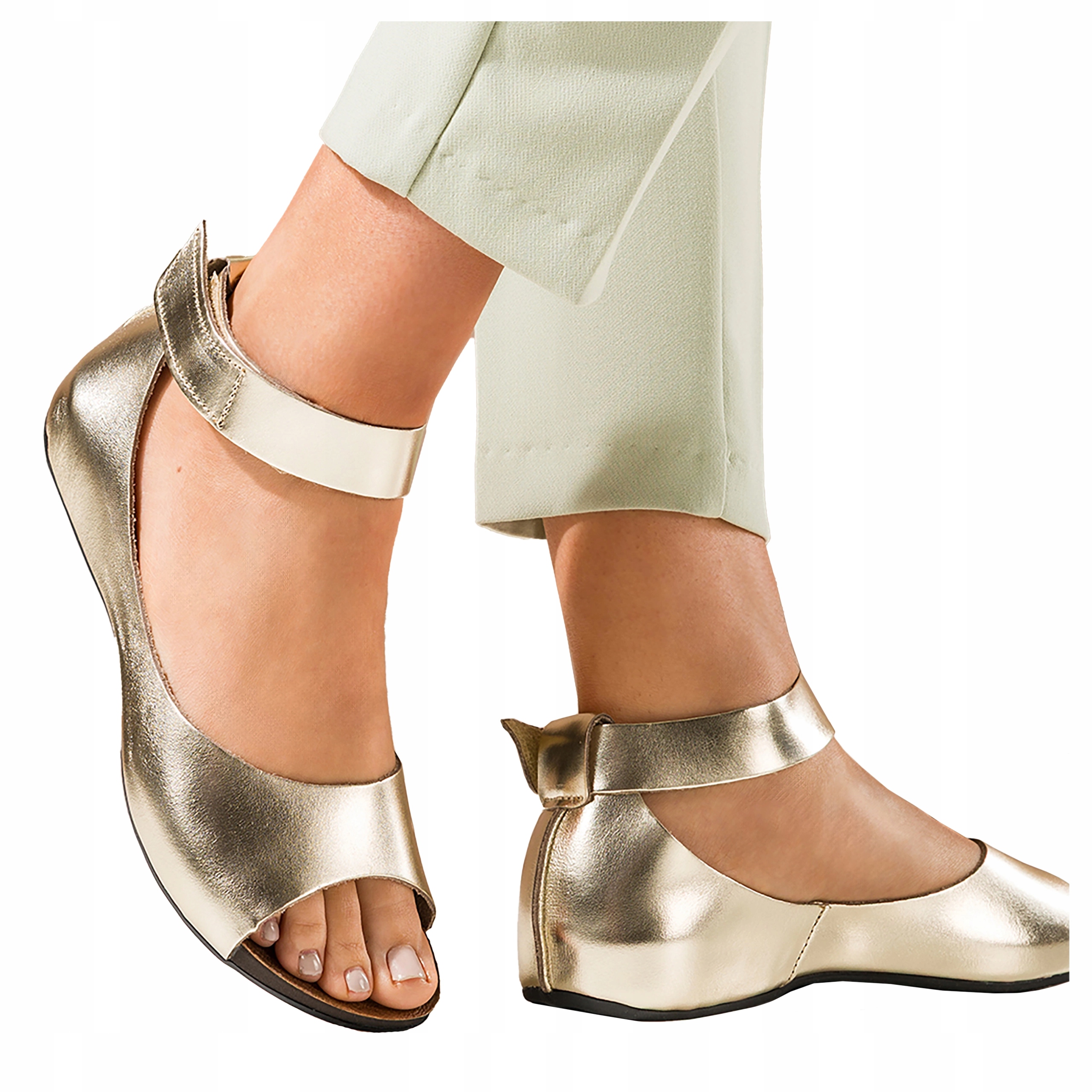 Dámské kožené sandály Zlaté Skrytá Platforma Na Suchý Zip Produkt Polský vel. 36