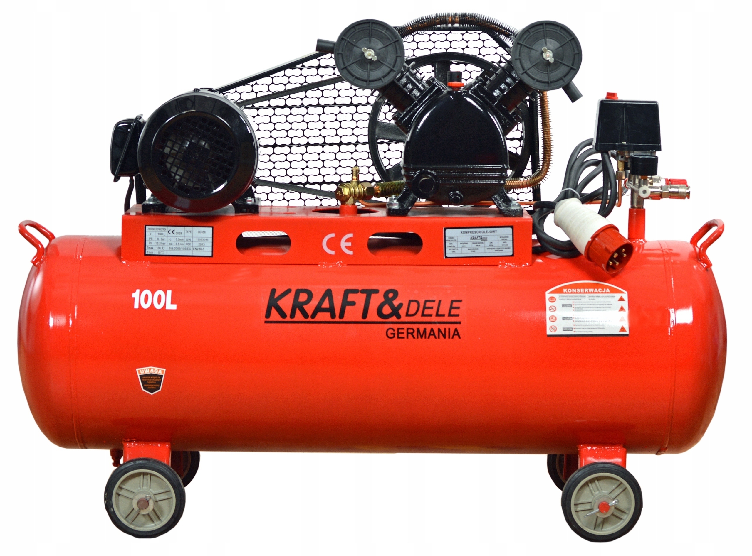 KOMPRESOR 100L 2 TŁOKI NAPĘD PASEK SPREŻARKA 400V Marka Kraft&Dele
