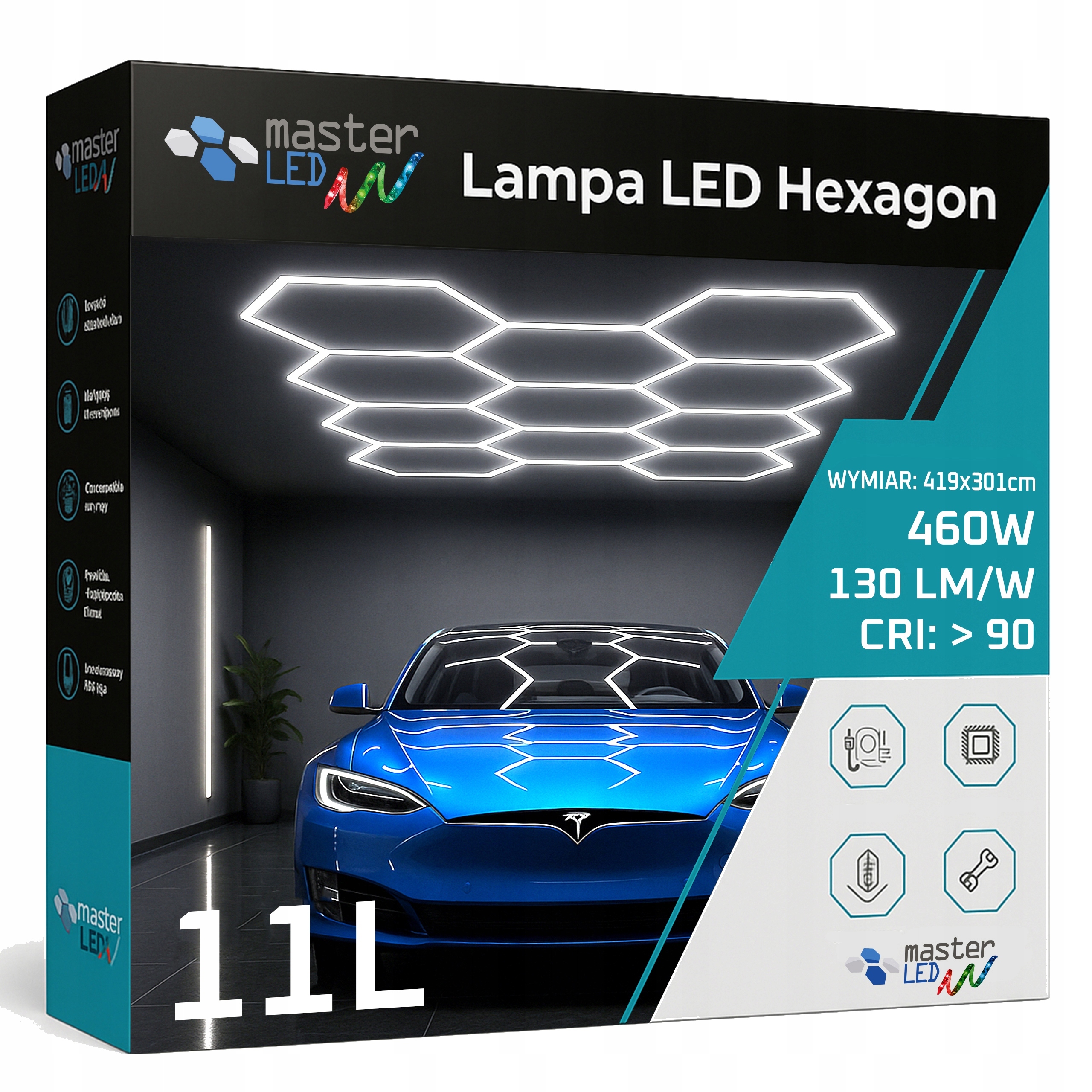 Led lampa Hexagón Stropný panel Osvetlenie pre garáž Dielňa 419x301 cm