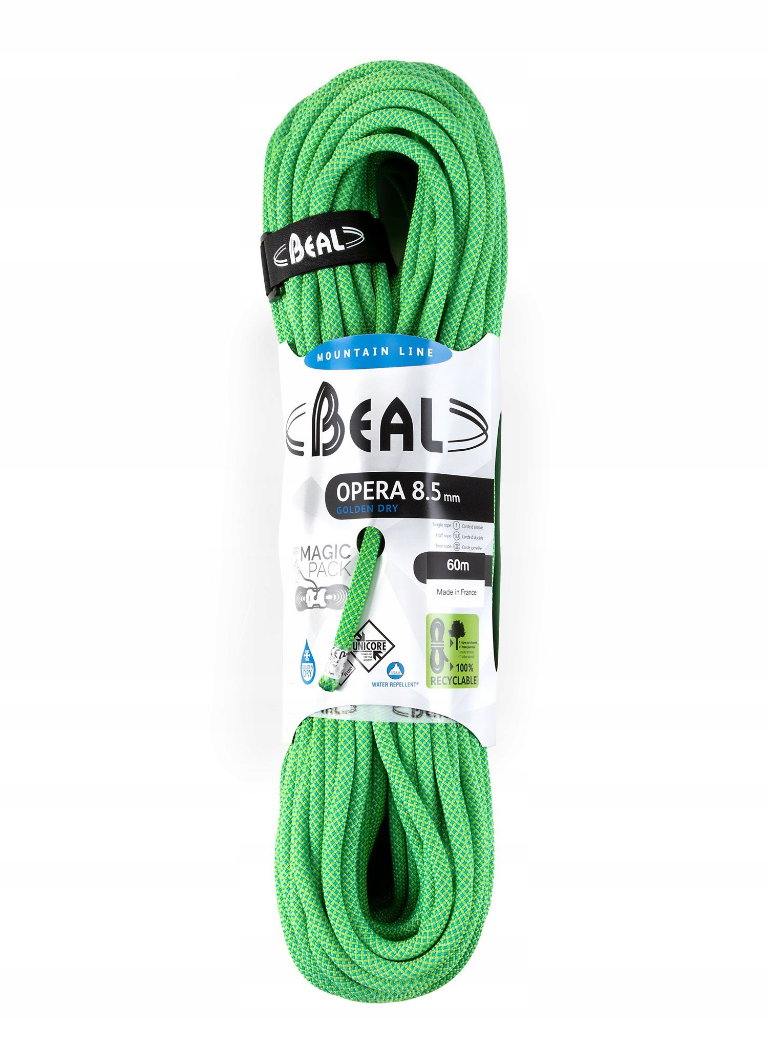 Dynamické lano Beal Opera 8,5 mm 60 m Unicore Golden Dry zelené