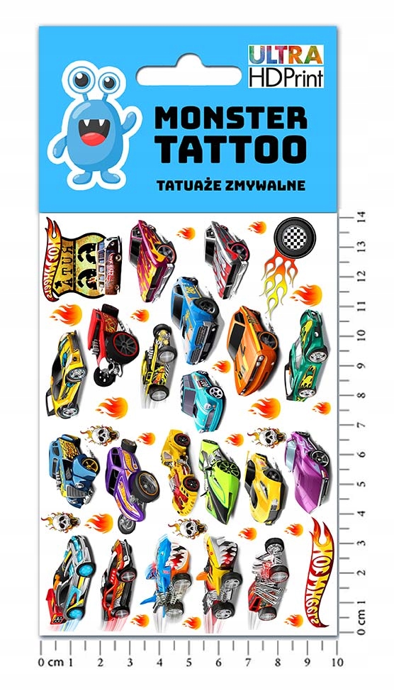 TATUAŻE TYMCZASOWE WODNE DLA DZIECI DZIECIĘCE HOT WHEELS WZORY SUPER JAKOŚĆ Kolor dominujący wielokolorowy