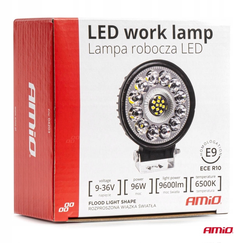 LAMPA ROBOCZA LED REFLEKTOR NAŚWIETLACZ HALOGEN AWL62 96W 9600LM 12V 24V Informacje o bezpieczeństwie CE