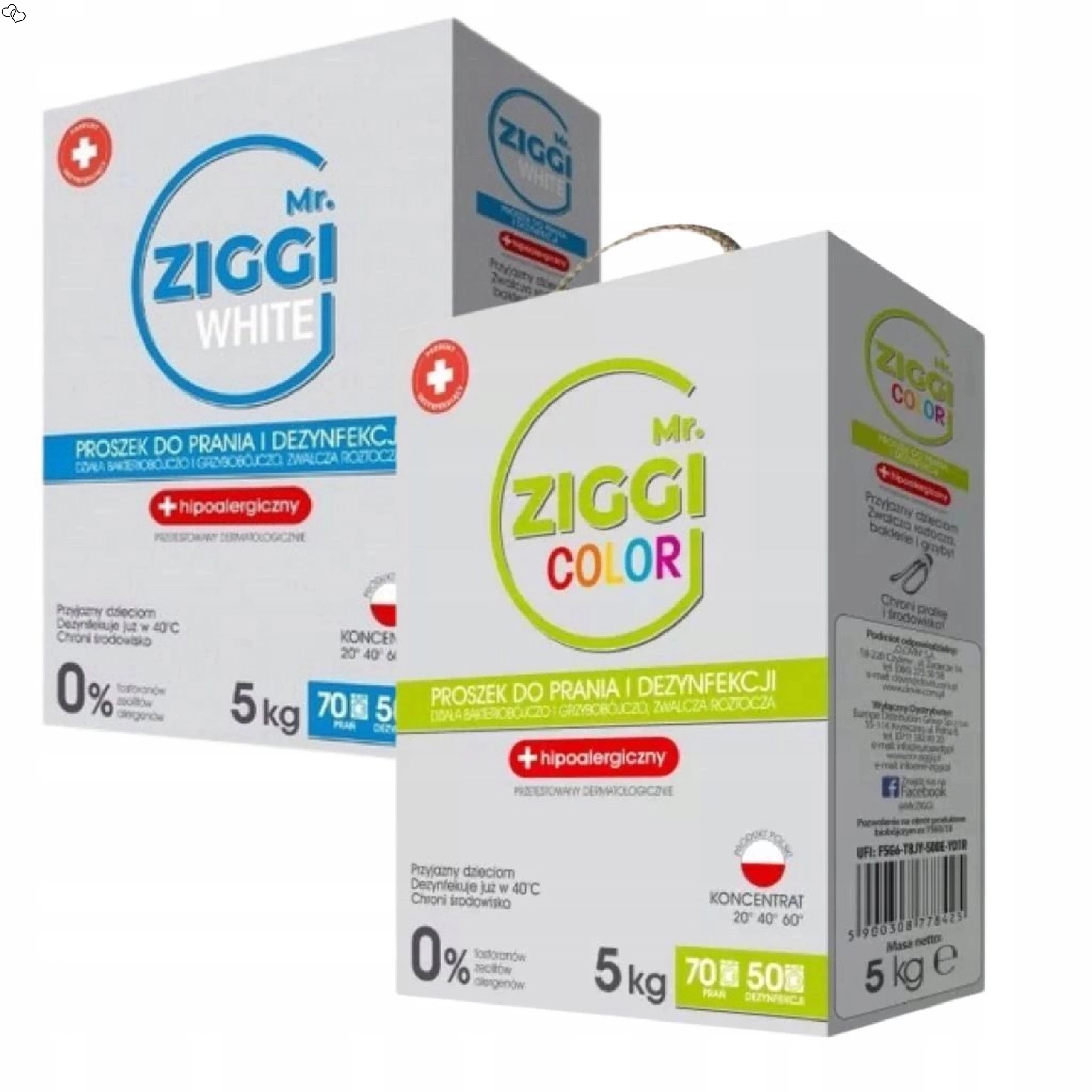 Zestaw Mr. Ziggi proszek hipoalergiczny do białego i koloru 70pr 2x 5kg