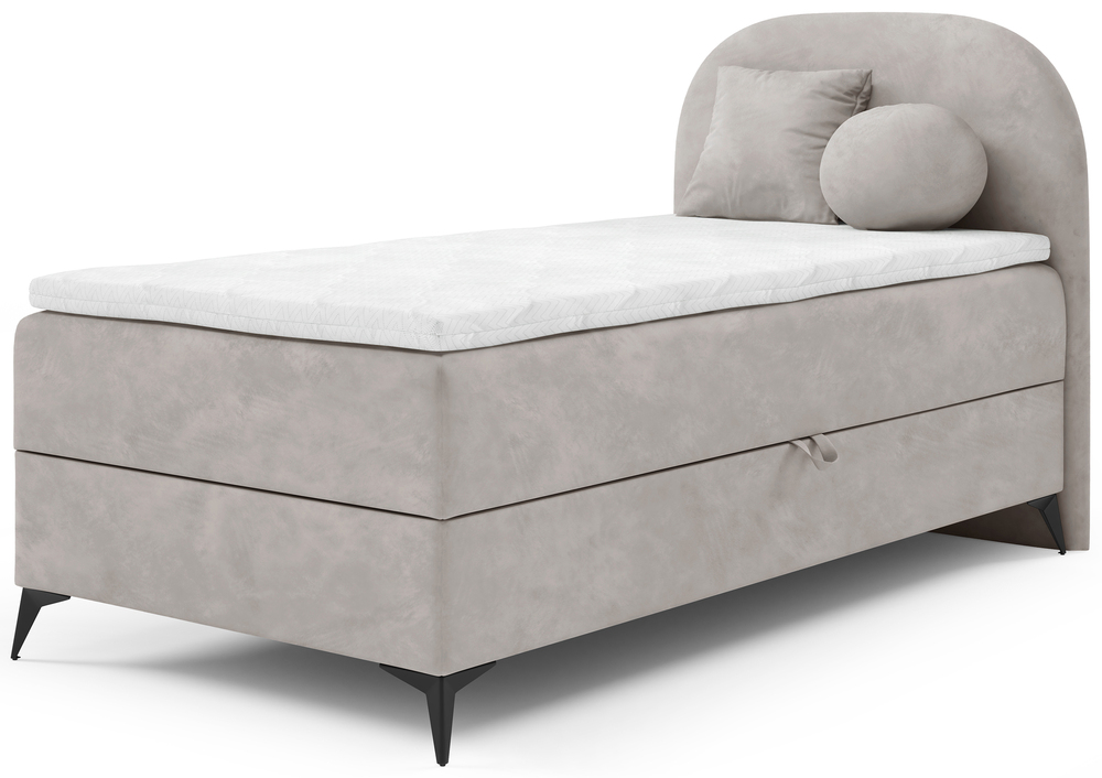 Postel pro mláděž 90x200 cm Lunelle s úložným prostorem, světle béžová, pravý velur