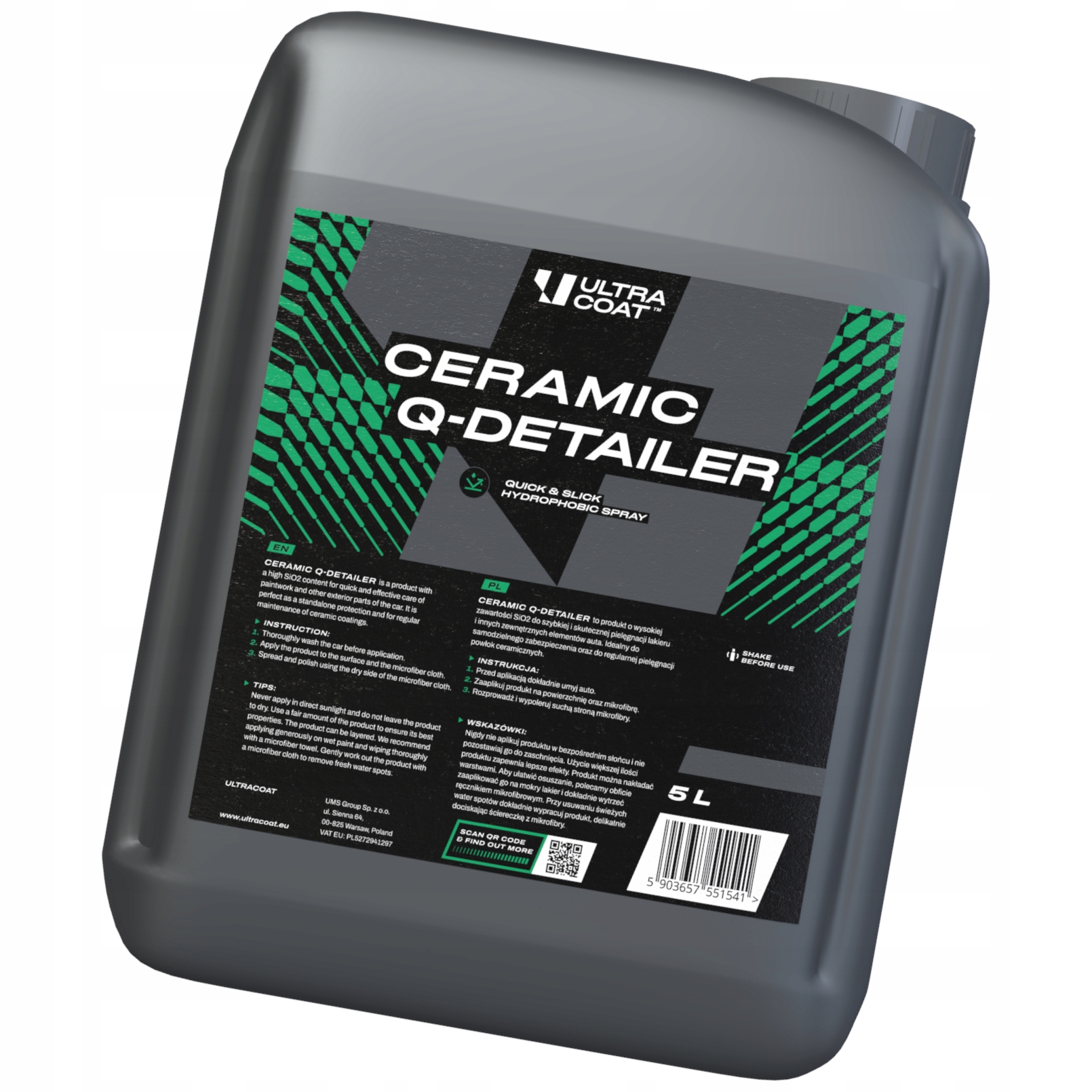 Ultracoat Ceramic Q-Detailer 5L Hydrofobowy Quick Detailer Mocno Nabłyszcza
