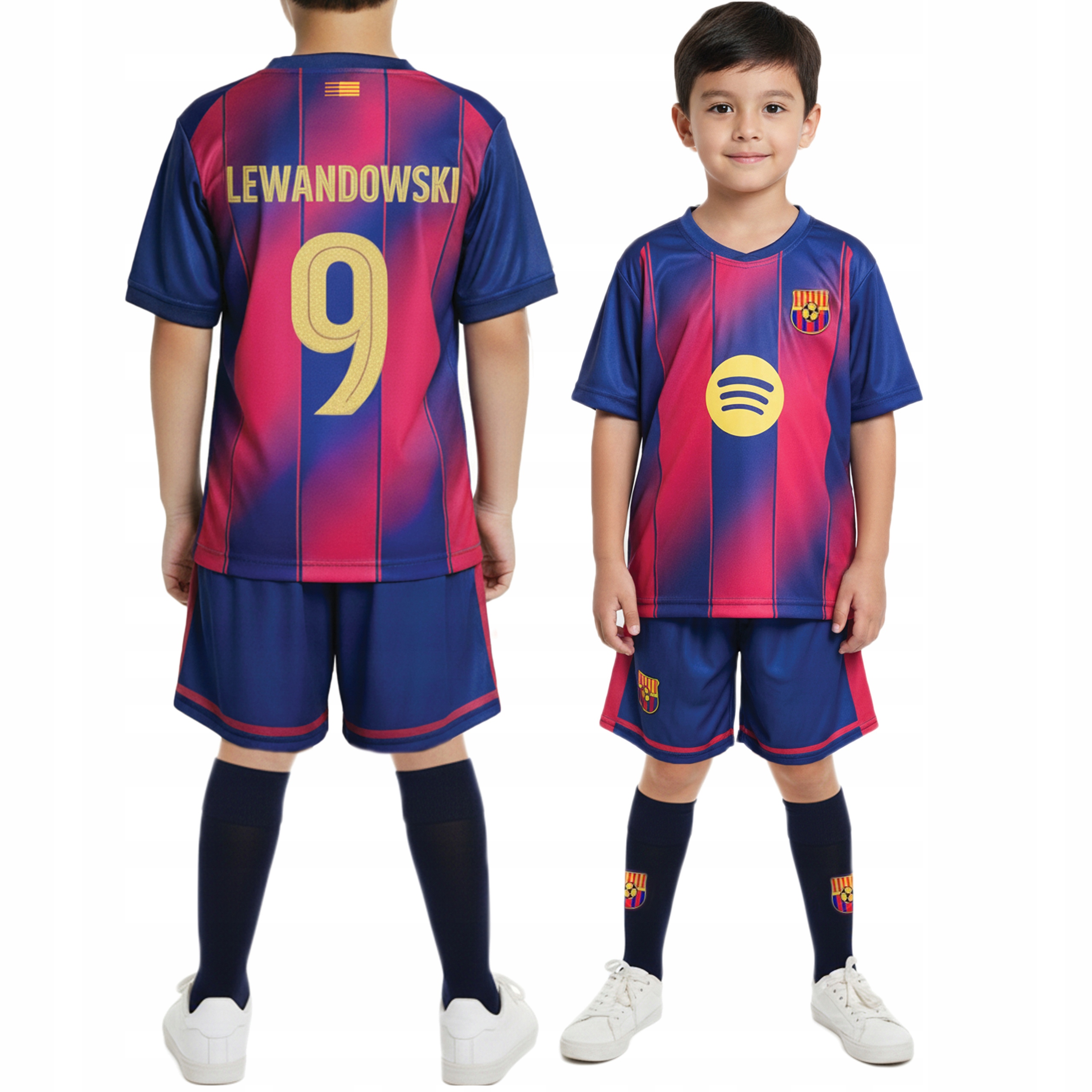Strój Piłkarski Lewandowski Barcelona Komplet z Getrami 158 cm Dla Dzieci