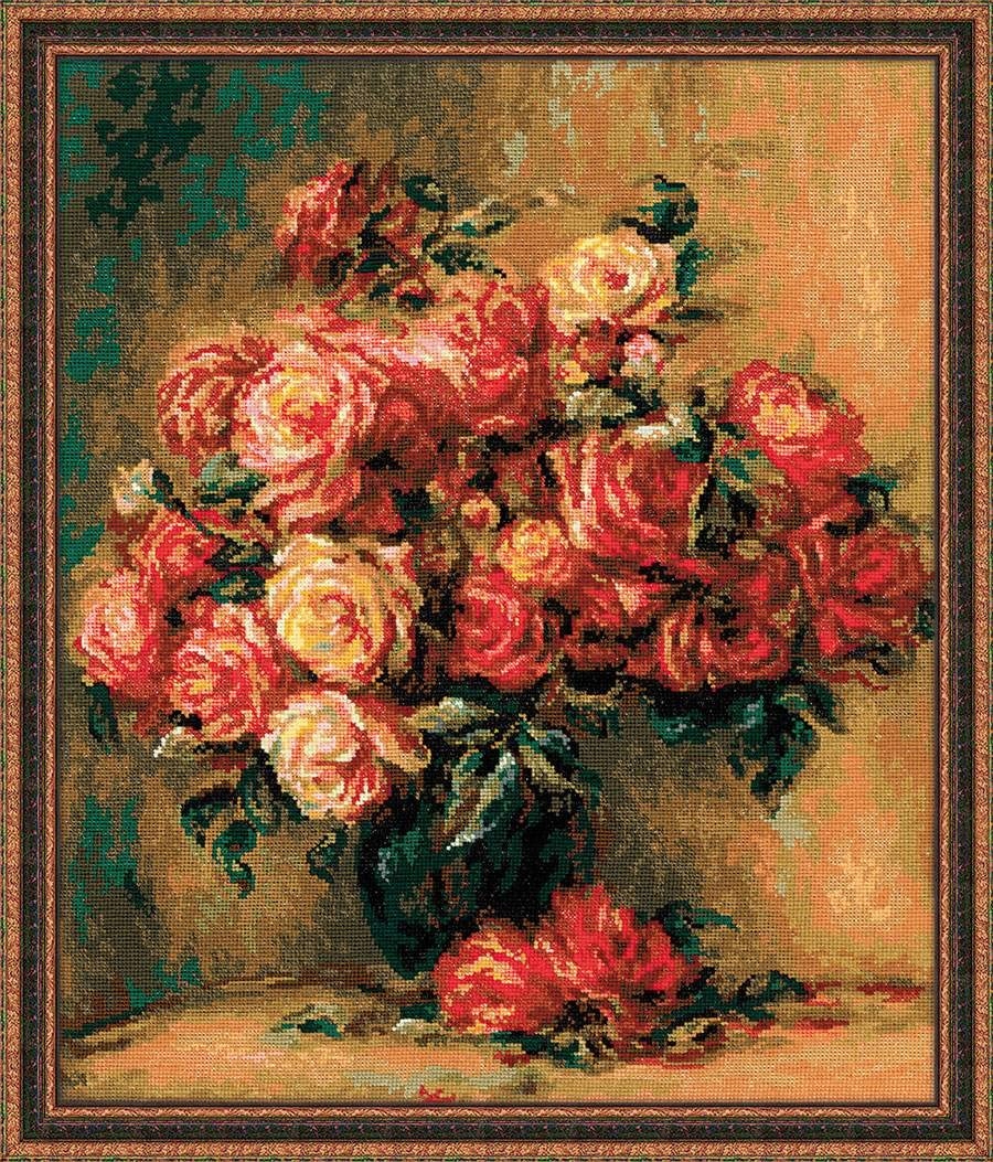 Riolis Kytice Růží Renoir 1402, sada pro křížkovou výšivku 40 x 48 cm
