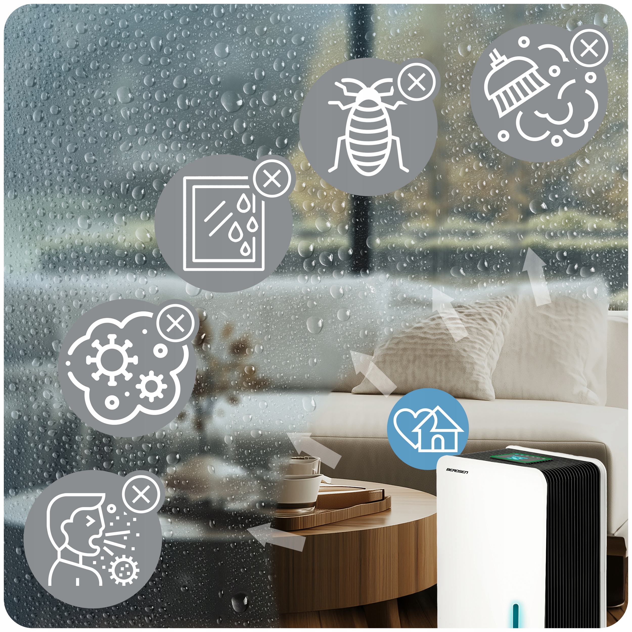 ODVLAŽIVAČ ZRAKA APSORBTOR VLAGE 64W HEPA 34dB TAJMER LED Berdsen Dominantna bijela boja