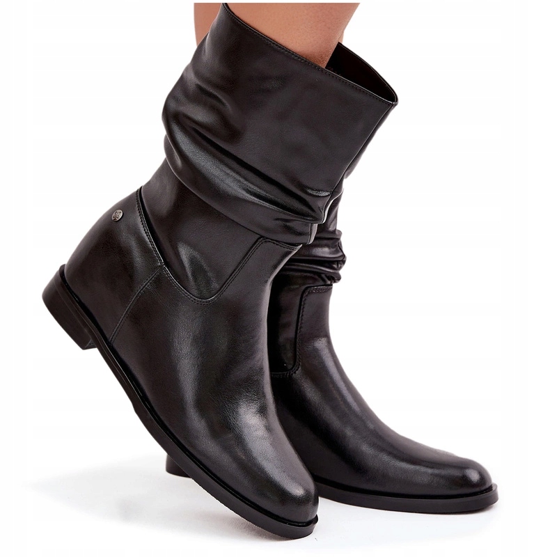 Dámské Kožené Kotníkové Kotníkové Boty Zateplené, Mačkované Maciejka K7211-02, Černé 41