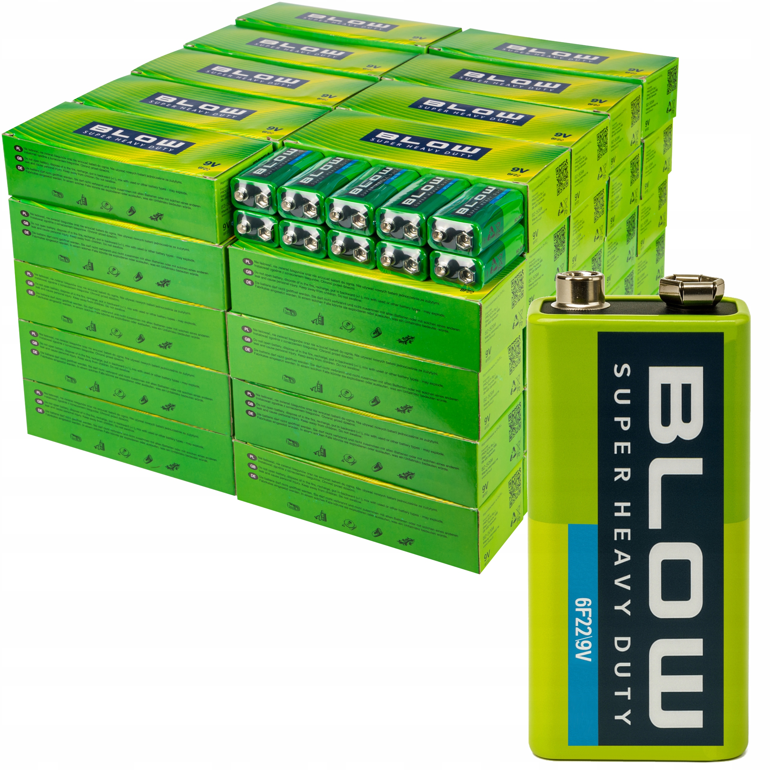 500x Nejvýkonnější Baterie Blow 9V 6F22 R9 Hračky Baterie