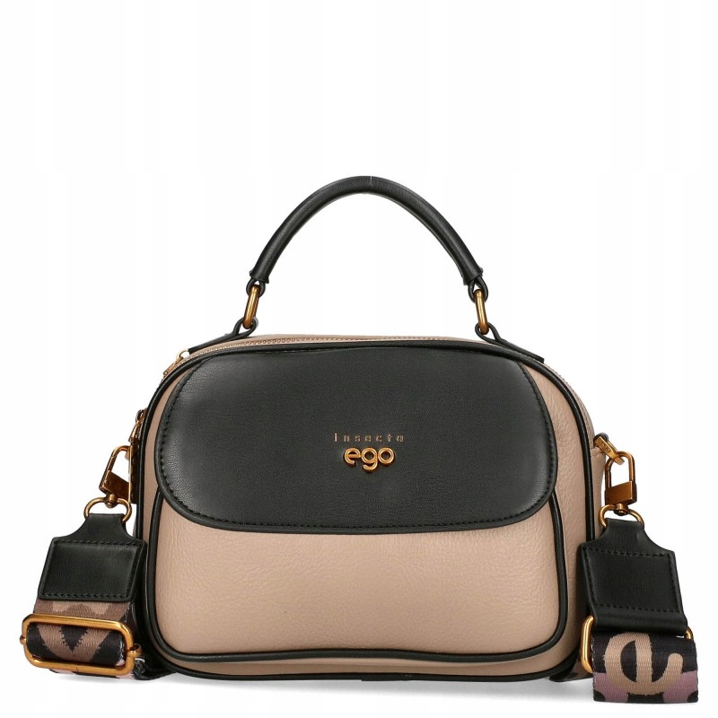 Torebka Damska Ego Mała Dwukomorowa Listonoszka Beżowa 2 Paski Skóra Eko