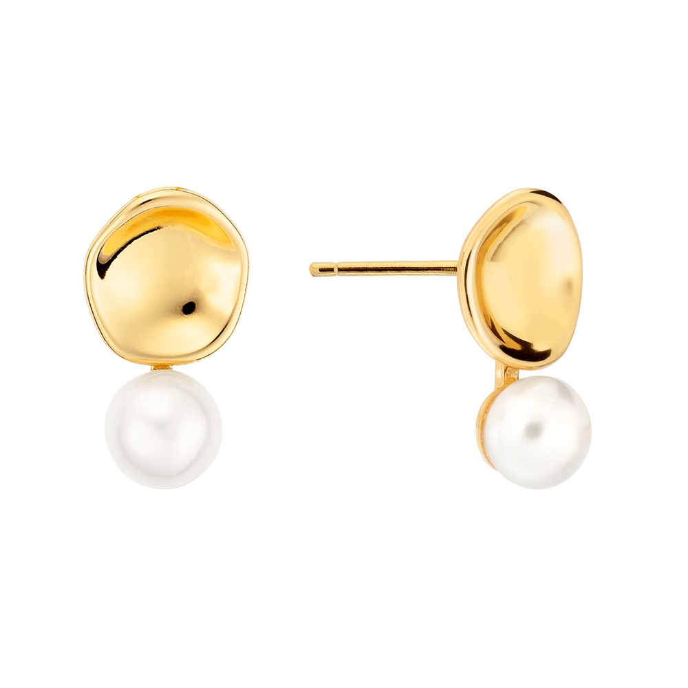 Kolczyki Pozłacane Sztyfty Wiszące 1,5 cm Owal z Perłą Srebro 925 18K Sadva