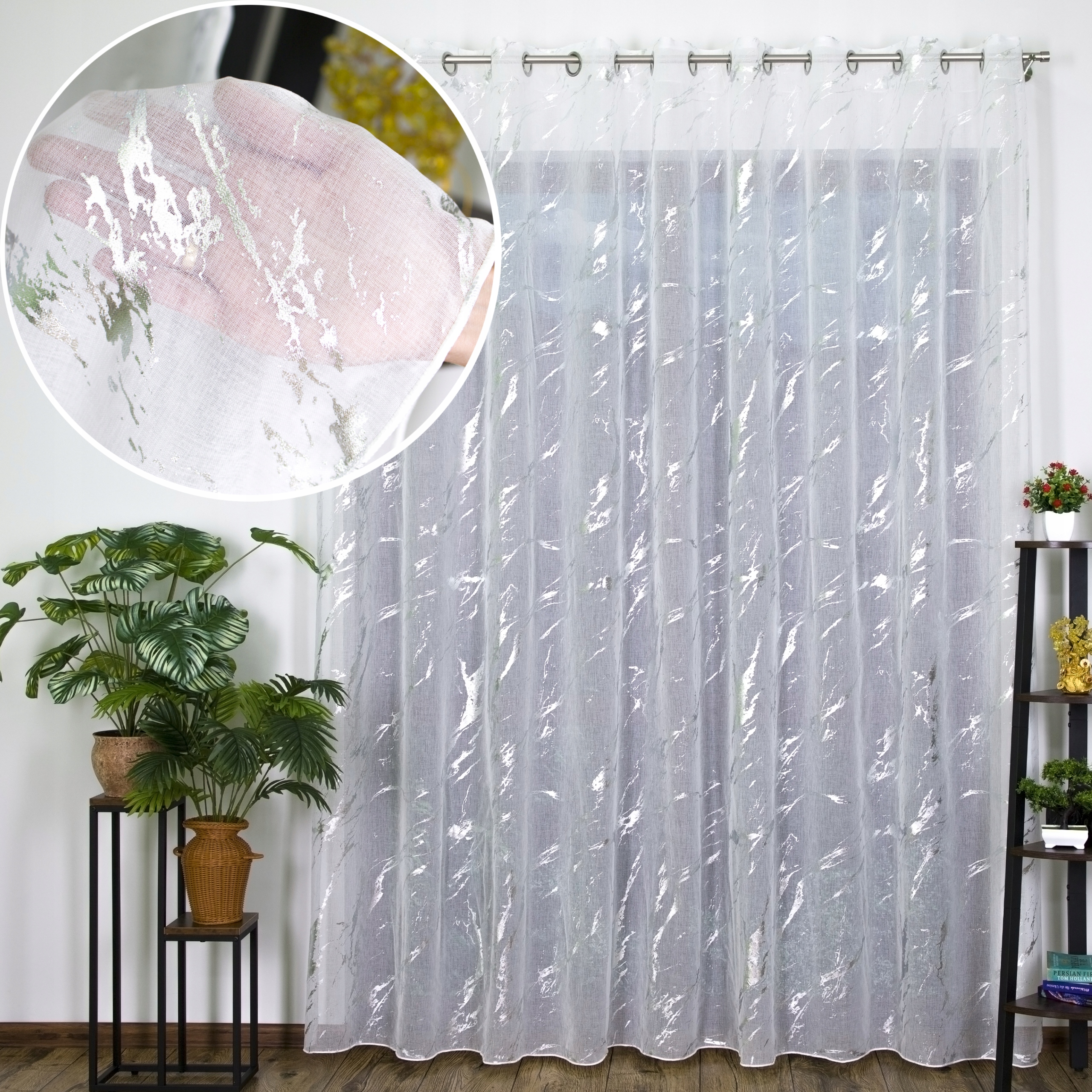 Záclona etaminová záclona mramor 250 x 190 cm elegantní s olověnými průchodkami