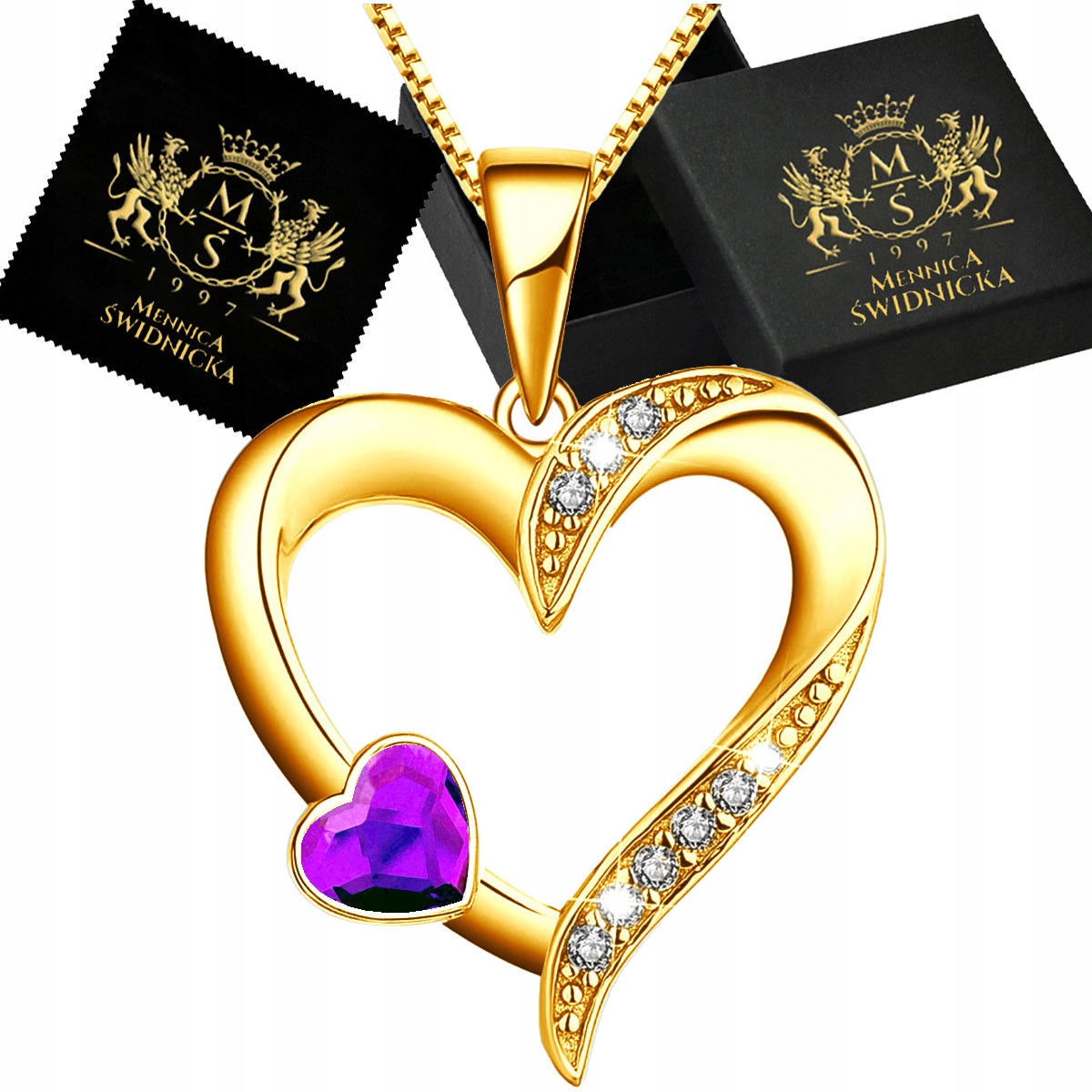 Zlatý náhrdelník Stříbro 925 Pozlacený Přívěsek Dámské srdce Dárek pro manželku