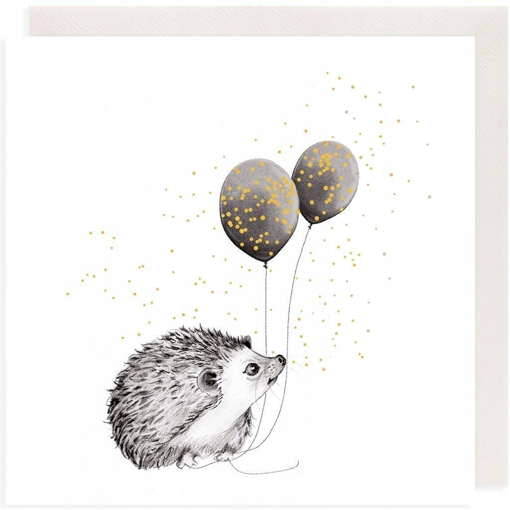 KARNET ZŁOCONY KWADRAT CL3814_BL JEŻ Z BALONAMI