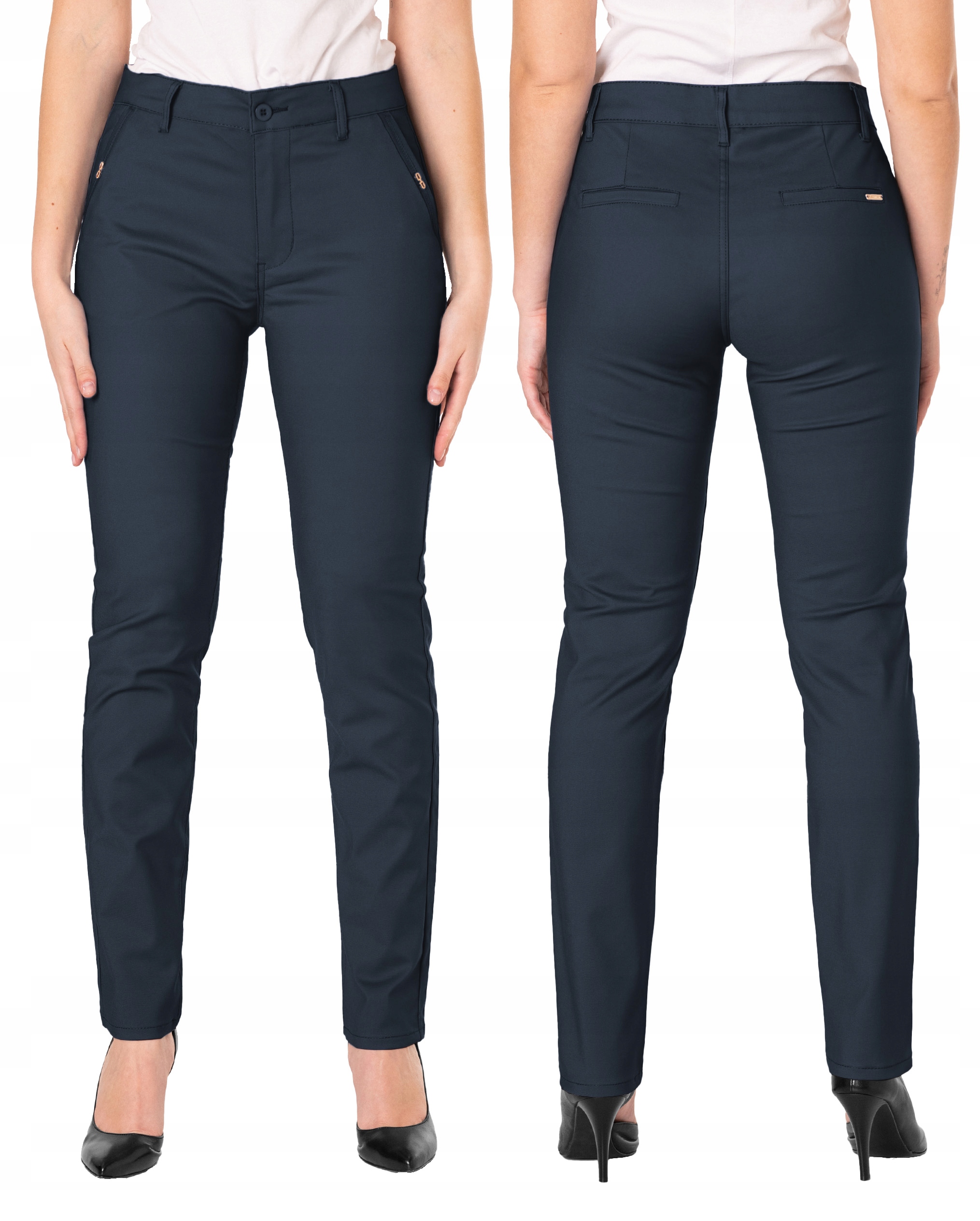 Wizytowe Spodnie Damskie Bawełniane Chinosy Wysoki Stan 3333T 34