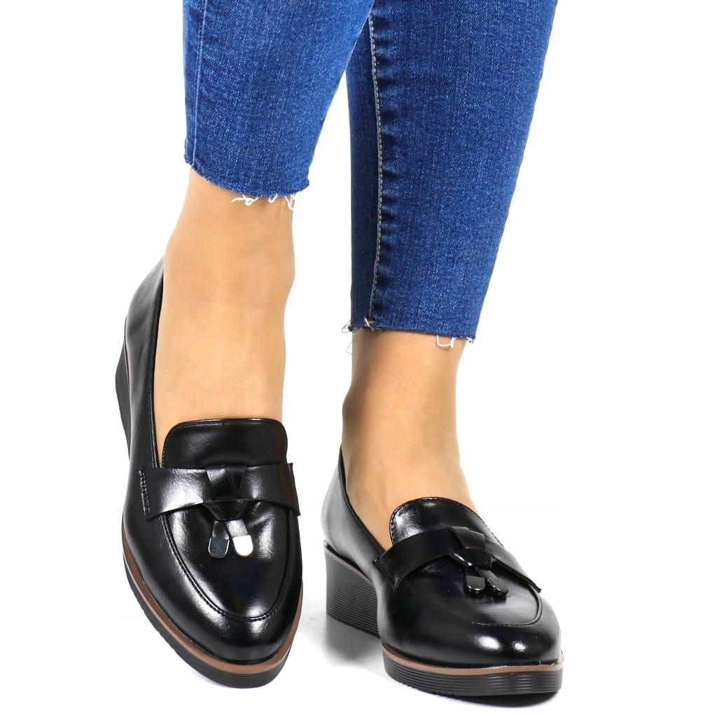 Dámské Polobotky Na Koturnu, Černé Matné, Lico